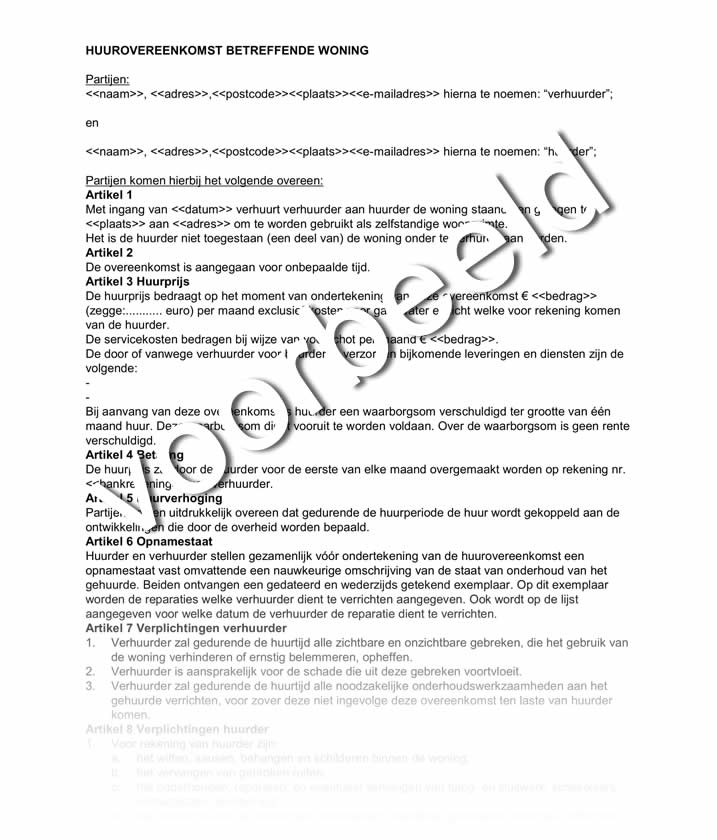 Huurovereenkomst Woning  €24,95  Verhuren met Juridische Zekerheid