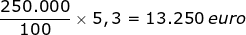 Small frac{250. 000}{100}times 5,3 =13. 250 ; euro