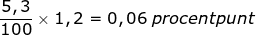 Small frac{5,3}{100}times 1,2 =0,06 ; procentpunt